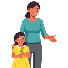 flat vector of female character with her daughter happy moment with flower