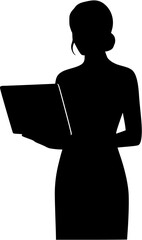 silhouette of a woman holding a laptop
