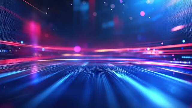 Futuristic digital data stream with neon lights and depth.