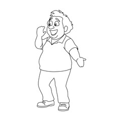 The cartoon man smiles and dances in a playful, contoured style. Linear art. Vector. Transparent background. Isolated.