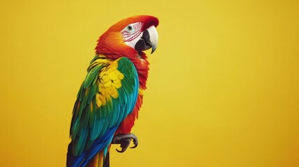 Fototapeta premium Vibrant parrot profile against yellow