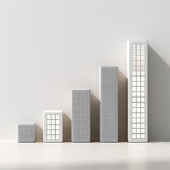 Gray buildings form a rising bar graph