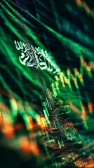 Saudi Flag in Digital Financial Data Visualization