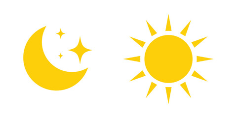 Bright vector drawing on white background. Sun, moon and star icon on white background.   Modern isolated vector icon set.  Vector icon set on white background.  isolated art work. EPS 10. 