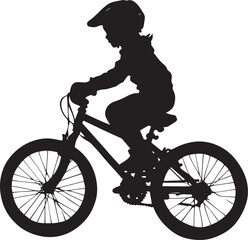 Obraz premium Child on a Bike Silhouette Full-length silhouette of a kid actively riding a bicycle, legs pushing the pedals.