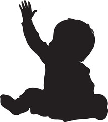 Baby Waving Hello Silhouette A black vector image of a baby either sitting or standing, hand raised in a friendly wave.