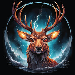 Deer Vector T-shirt Design with Black Background