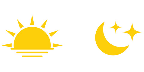 Bright vector drawing on white background. Sun, moon and star icon on white background.   Modern isolated vector icon set.  Vector icon set on white background.  isolated art work. EPS 10. 