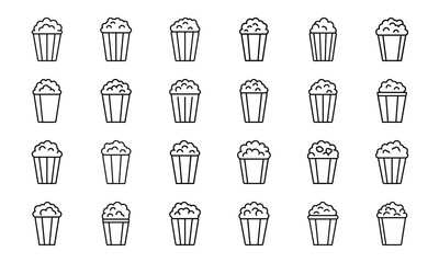Collection of black and white food and drink icons, coffee, tea, candy, chocolate, ice cream, snacks, pizza, popcorn, pretzel, sausage, fried egg, milkshake, cold drinks, breakfast and dessert line ve