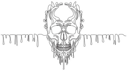 Creepy skull continuous line drawing for death celebration and halloween design