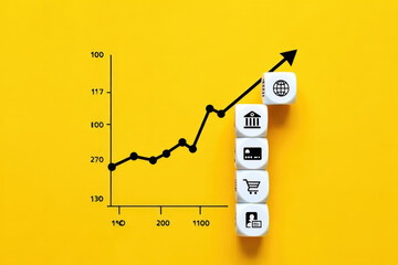 Dynamic Stock Market Growth Chart with Upward Trend and Business Icons, Illustrating Financial Success and Investment Opportunities, Ideal for Presentations