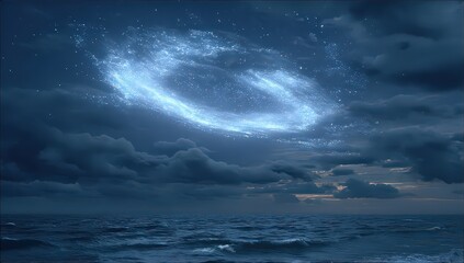 Fototapeta premium Glowing Blue Aura Swirling Night Sky Over Ocean