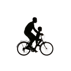 Fototapeta premium Silhouette of Father and Son Riding Bicycle Together at Sunset