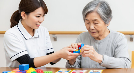 作業療法でリハビリするシニア