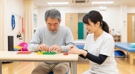 作業療法でリハビリするシニア