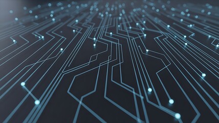 Abstract glowing digital circuit board with intricate pathways and nodes