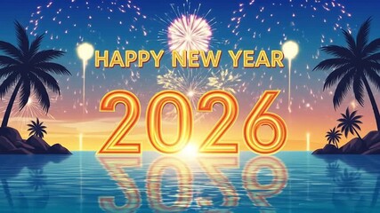 Happy new year 2026 tropical celebration fireworks - Powered by Adobe