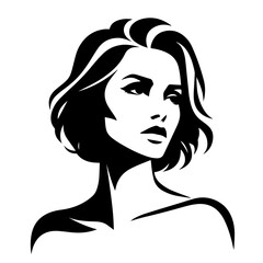 Black and white vector silhouette of a woman portrait on a white background 