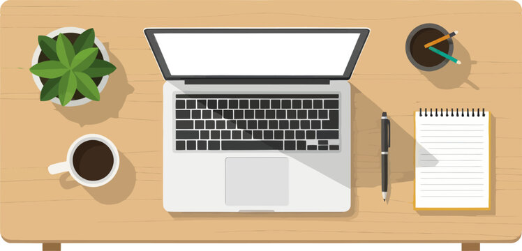 Top-Down View of Laptop on Wooden Desk