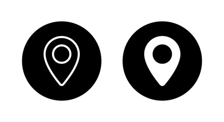 Map location icon in black circle. GPS pin symbol. Place marker concept