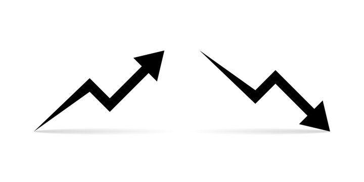 Upward and downward arrow icon. Growth and decline chart symbol. Rising and falling trend concept