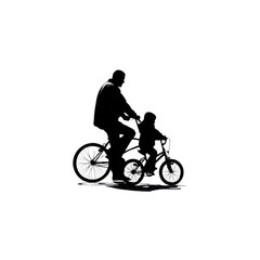 Obraz premium Father and Son Silhouette on Bikes A Bond of Shared Joy