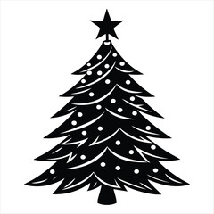Obraz premium Festive Evergreen Tree Silhouette with Star Topper and Ornamental Spheres for Holiday Decor and Winter Season Greetings