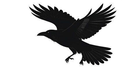 Obraz premium A stylized silhouette of a raven in flight against a plain white background.