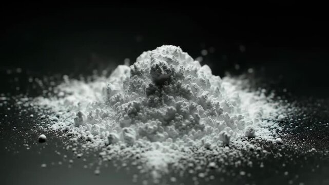 Pile of white powder against a dark background close up