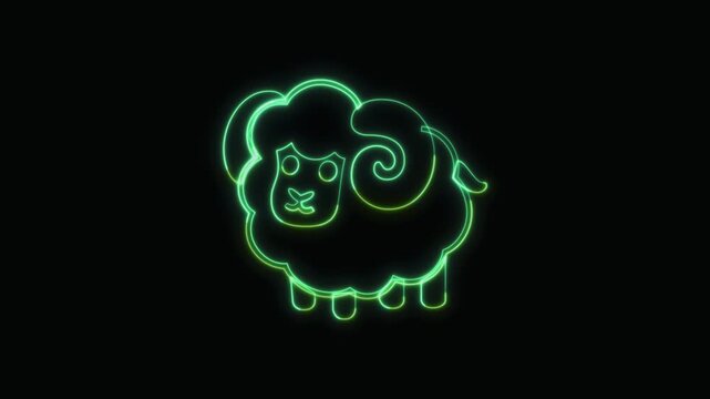  Ram Animal Icon Neon Seamless Loop 4K with Black Background Animated Promotional Typography for Video Editing
