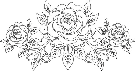 Decorative roses bouquet with flourish ornament art