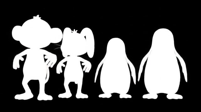 A vibrant illustration showcases a charming ensemble of animated characters, including a playful monkey, a sweet bunny, and two adorable penguins, all set against a dark backdrop.