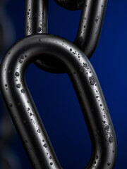 Naklejka premium Strong metal chain link, close-up, dark blue background, security concept
