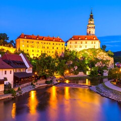 Obraz premium European castle town at twilight