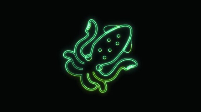  Squid Icon Neon Seamless Loop 4K with Black Background Animated Promotional Typography for Video Editing