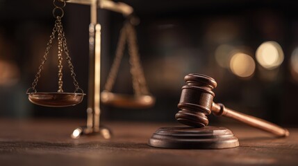 The gavel and scales of justice representing the legal system and courtroom.
