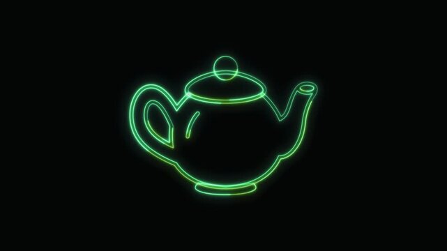  Teapot Icon Neon Seamless Loop 4K with Black Background Animated Promotional Typography for Video Editing
