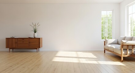Sunlit Room With Modern Wooden Furniture and Plants