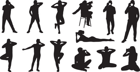 Collection of Different Photography Pose Silhouette Vector Illustrations | Fashion, Model, Lifestyle