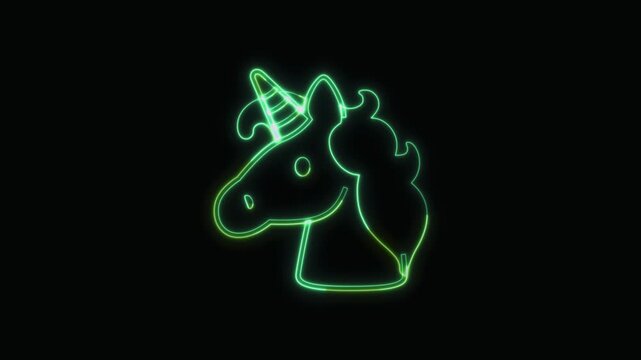  Unicorn Icon Neon Seamless Loop 4K with Black Background Animated Promotional Typography for Video Editing