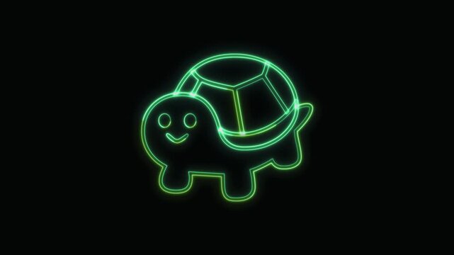  Turtle Icon Neon Seamless Loop 4K with Black Background Animated Promotional Typography for Video Editing