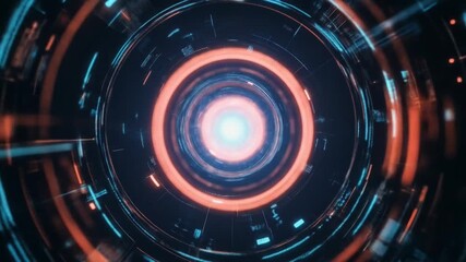 4k seamless futuristic looping animation with neon hud interface and sci-fi abstract design digital tunnel loop background - Powered by Adobe