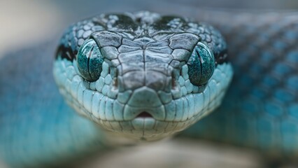 Fototapeta premium Blue Indian Cobra Front Macro Illustration 