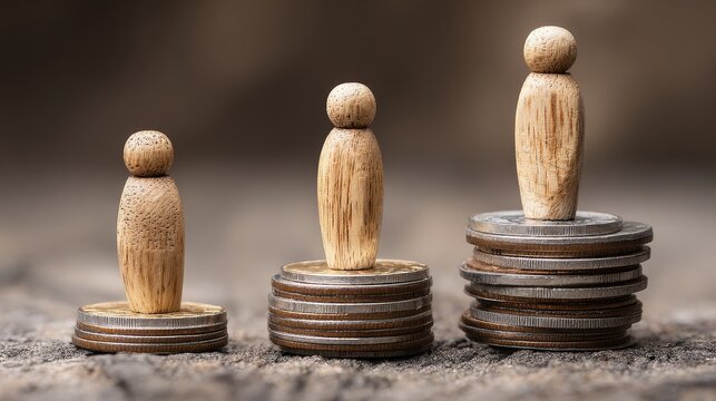 Economic Inequality and Wealth Gap Symbolized by Stacked Coins