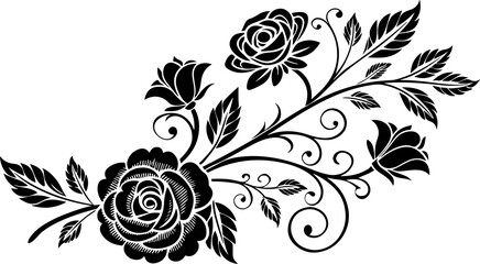 Rose bouquet decorative element with flourish design