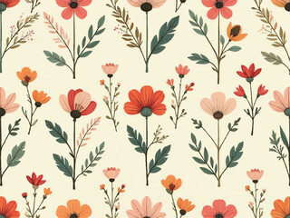 seamless pattern with red flowers