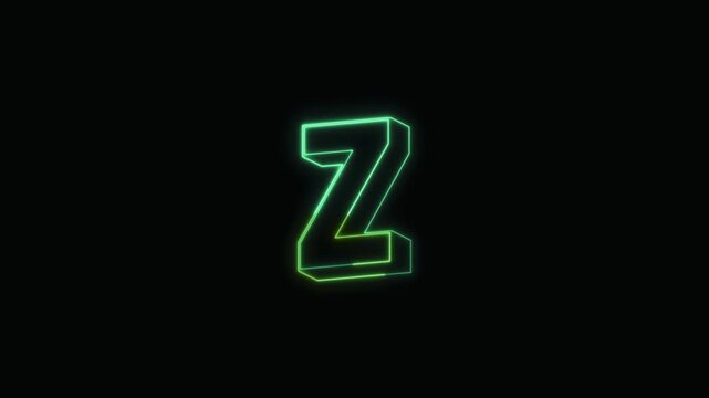  Alphabet Z Neon Text Seamless Loop 4K with Black Background Animated Promotional Typography for Video Editing