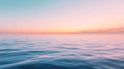 Obraz premium Calm sea under pink and purple twilight sky, soft gradient horizon, minimal design