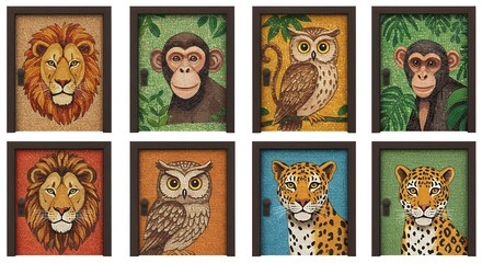 Colorful animal portraits collection in frames
