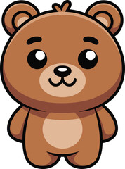 Cute cartoon teddy bear vector illustration, kawaii animal character design, smiling brown bear clipart for kids, adorable woodland animal mascot art